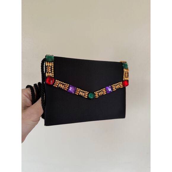 Vintage 1980s Glam Art Deco Witchy Beaded Structured Evening Purse Crossbody Bag - Picture 2 of 7